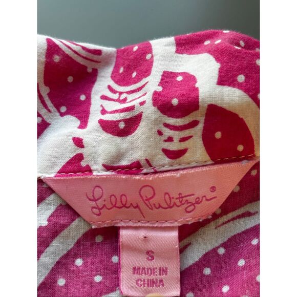 Lilly Pulitzer Sleepwear button down Pajama Set Seashell Dots Bright Pink White - Picture 6 of 11